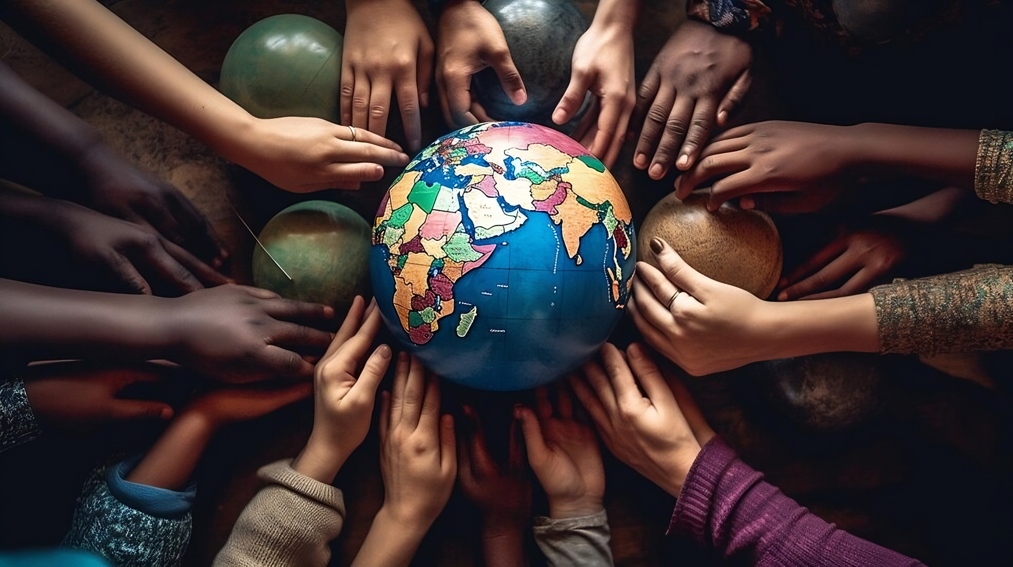 Two heart shape earth in between two hands